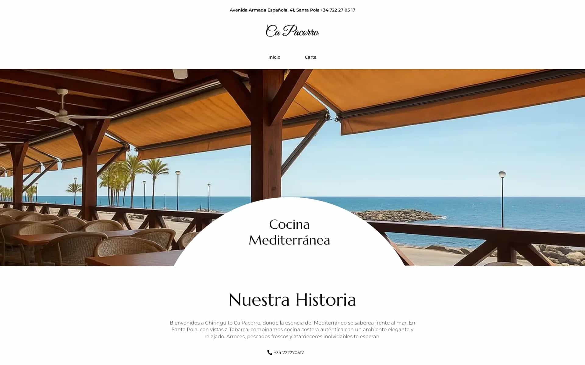 Ca Pacorro restaurant website preview.